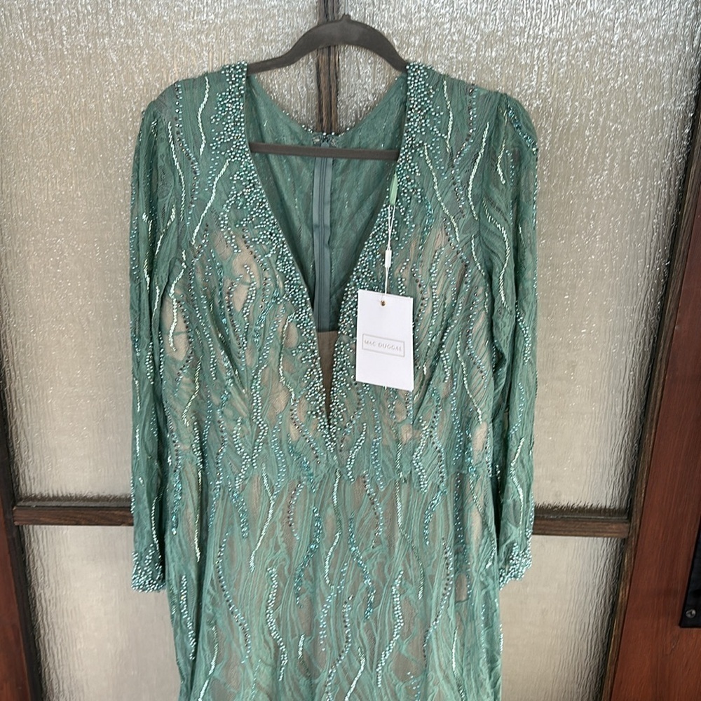 Mac Duggal Beaded Illusion Long Sleeve Plunge Neck Gown size 4 sold out… - Picture 8 of 15